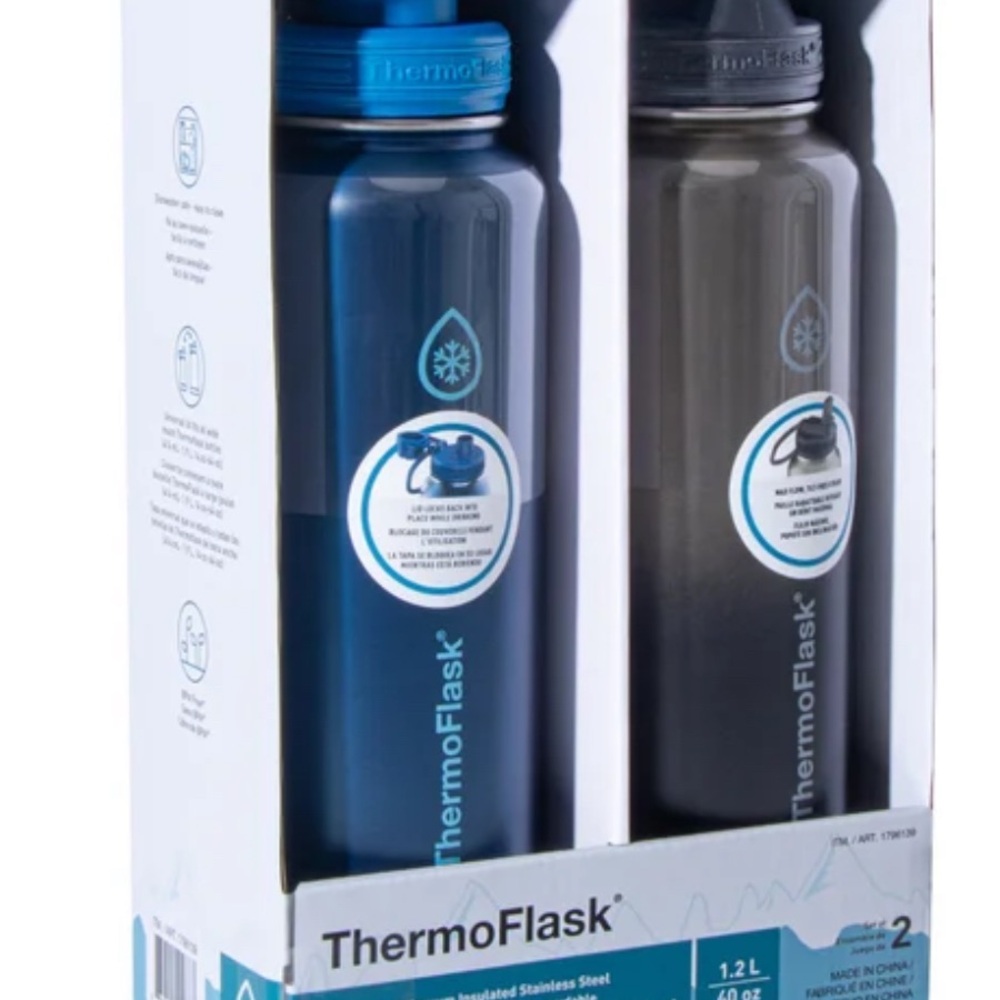 ThermoFlask 40oz. Insulated Stainless Steel, 2-pack blue / grey  new in box